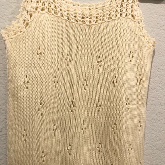 Cream Pointelle Knit Sleeveless Top - Picture 8 of 12